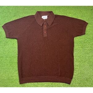 Vintage MEDICI Chocolate Brown Knit Polo LG Trim 4 Button Textured 50s 60s